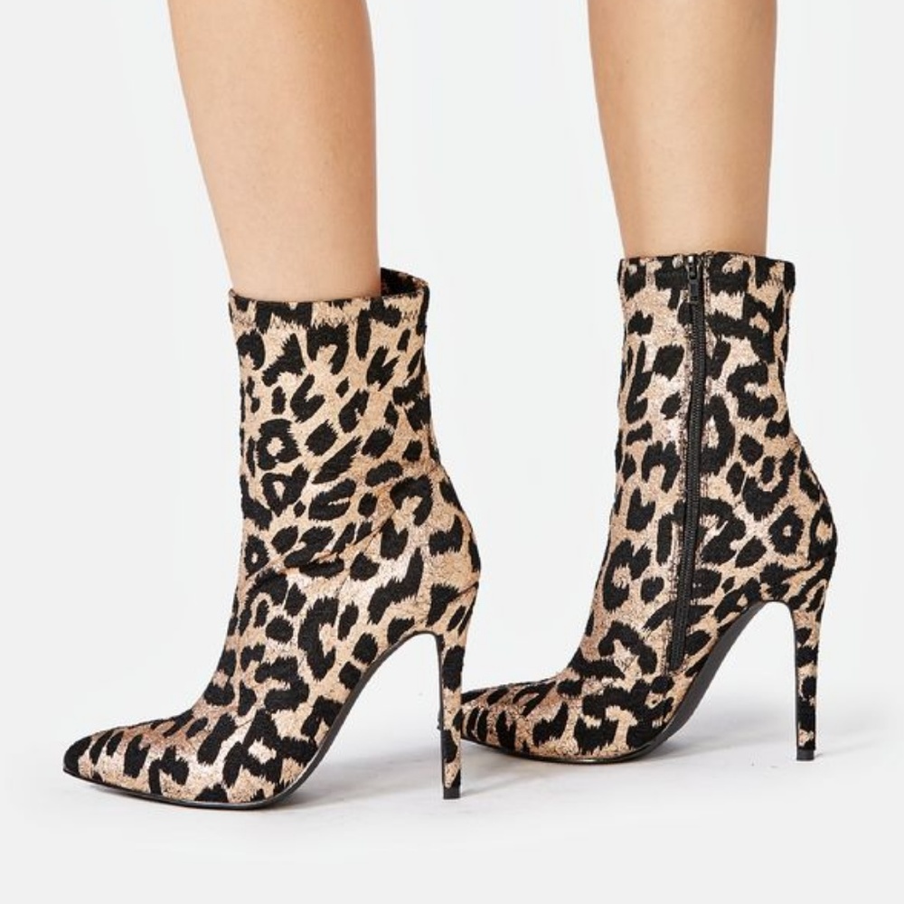 Gold metallic leopard print Shylan booties JustFab